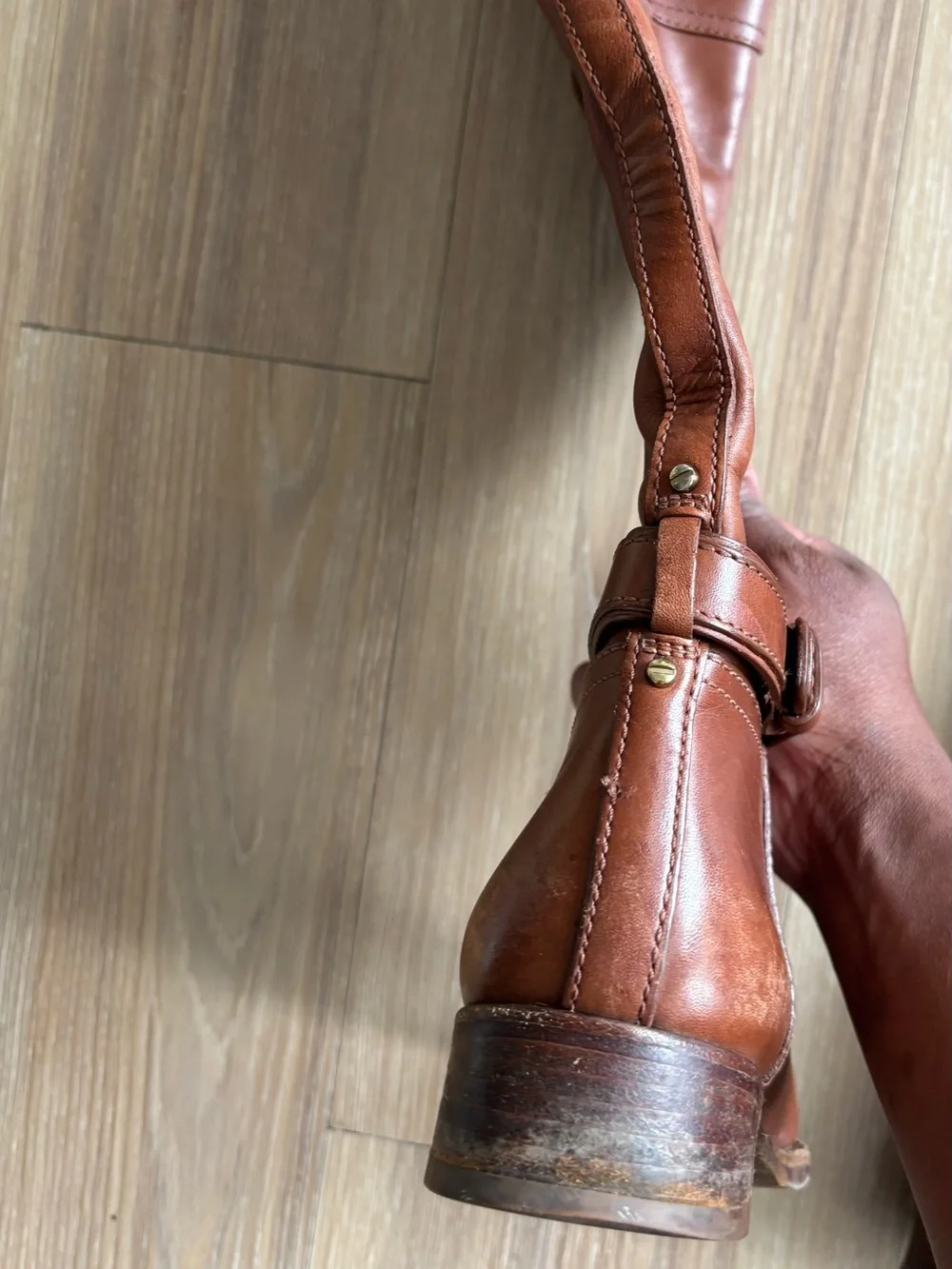 Tory Burch Riding Boots Brown Leather Logo Womens US 7.5 Classic Cowgirl Preppy